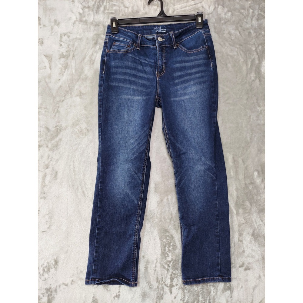 Time and Tru Womens 10 Petite Straight Leg Jeans Dark Wash Denim Blue Pants